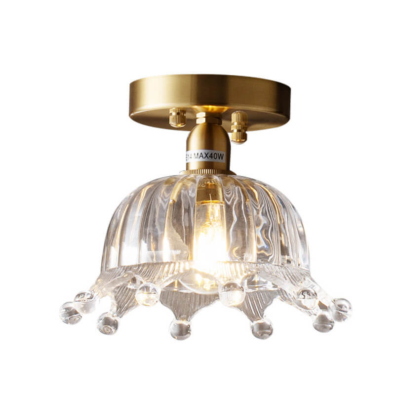 Nordic Simple Creative All-Copper Flower-Shaped 1-Light Semi-Flush Mount Ceiling Light