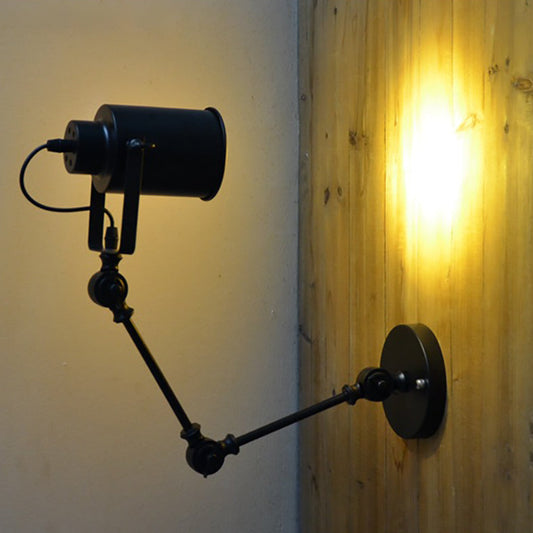 Contemporary Industrial Cylinder Swing Arm Iron Aluminium 1-Light Wall Sconce Lamp For Living Room