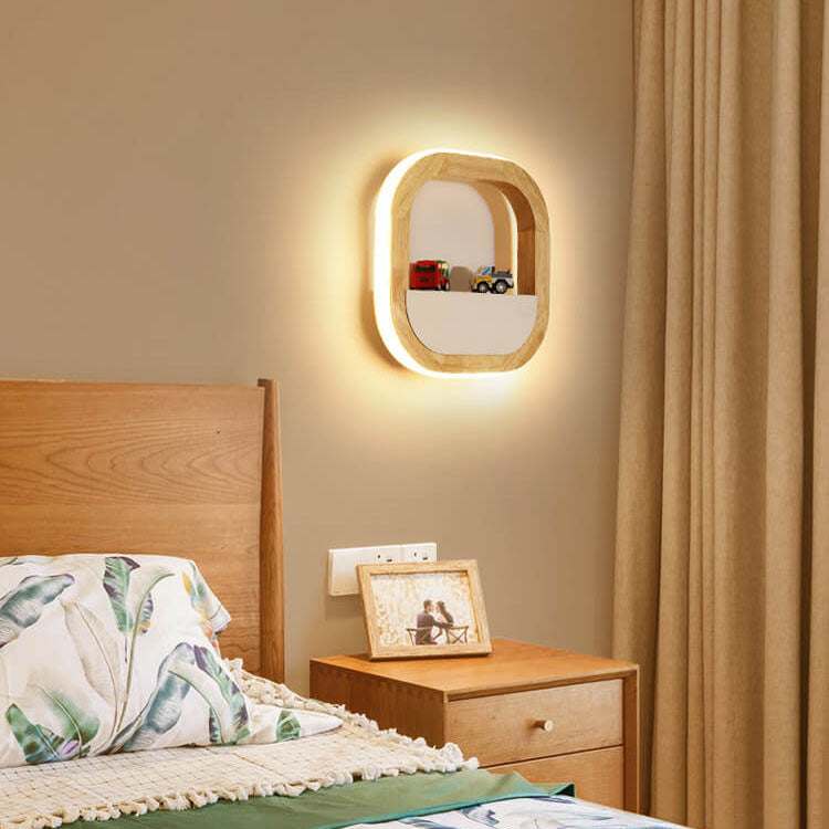 مصباح حائط LED بتصميم مربع دائري ياباني عصري مصنوع من خشب المطاط 
