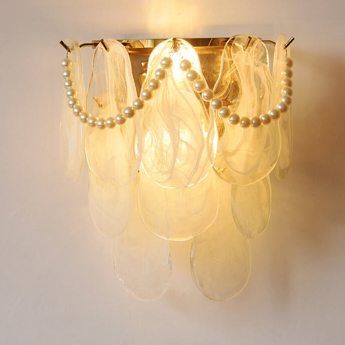 French Light Luxury Glass Shell Pearl 2-Light Wall Sconce Lamp