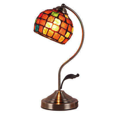 European Vintage Tiffany Round Head Glass Hardware 1-Light Table Lamp