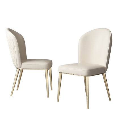 Contemporary Nordic Curved Microfiber Leather Leather Upholstered Metal Tapered Legs Dining Chair Backrest For Dining Room