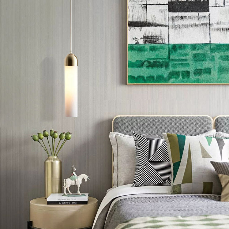 Modern Simplicity Glass Cylinder Shade 1-Light Pendant Light For Dining Room
