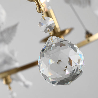 Traditional Vintage Angel Candle Crystal Round ABS Copper 3/6/8 Light Chandelier For Living Room