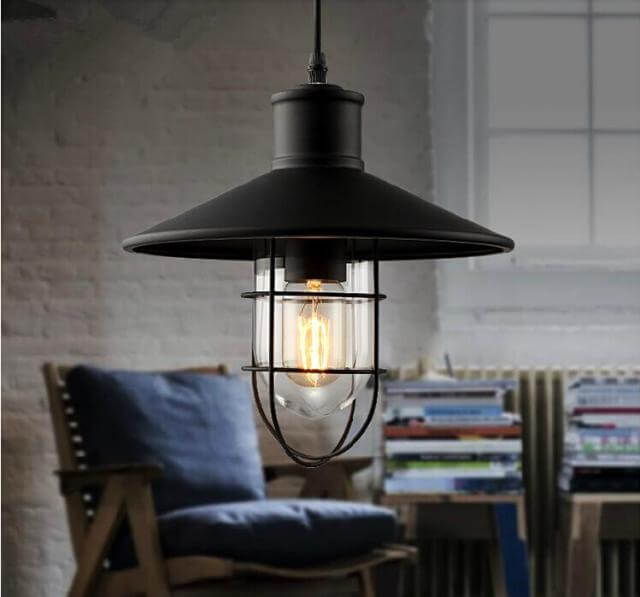 Black Cage Iron Lampshade 1-Light Single Bell Pendant Light