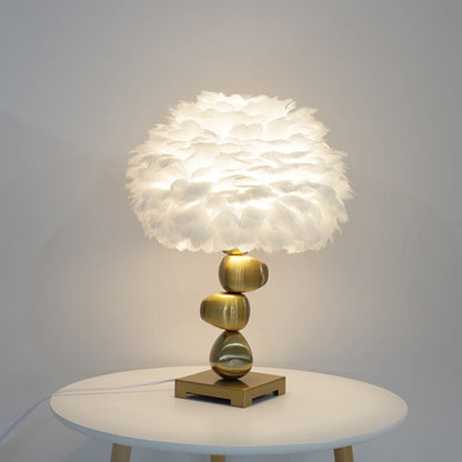 Nordic Creative White Feather Pom Pom 1-Light Table Lamp