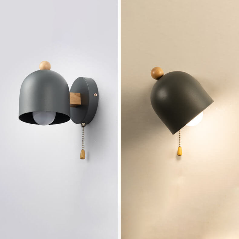 مصباح حائطي بسيط من Nordic Dome Shadow مزود بحبل سحب خشبي وضوء واحد 