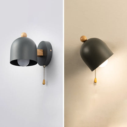 مصباح حائطي بسيط من Nordic Dome Shadow مزود بحبل سحب خشبي وضوء واحد 