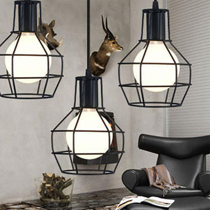 Industrial Creative Iron Round Cage 1-Light Pendant Light