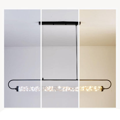 Nordic Light Luxury Starry Glass Long Strip LED Island Light Chandelier