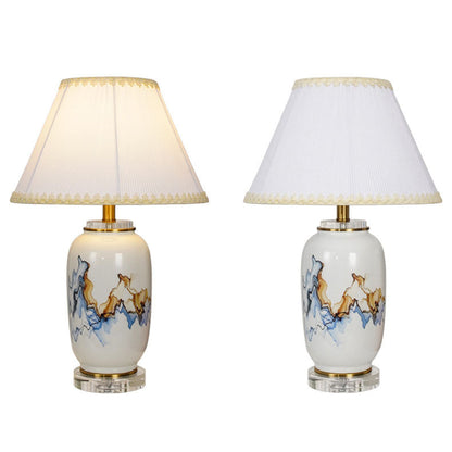Light Luxury Chinese Ceramic Oval Jar Base Fabric 1-Light Table Lamp