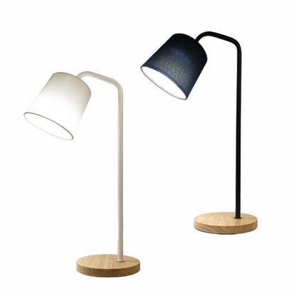 Simple Fabric Cone Shade Wood Base 1-Light Table Lamp