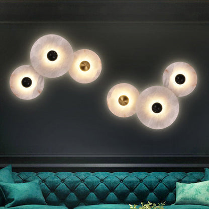 مصباح حائط LED دائري من النحاس والرخام بتصميم عصري بسيط لغرفة النوم 