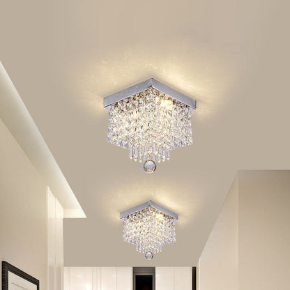 Modern Light Luxury Square Stainless Steel Crystal Lampshade LED Flush Mount Ceiling Light