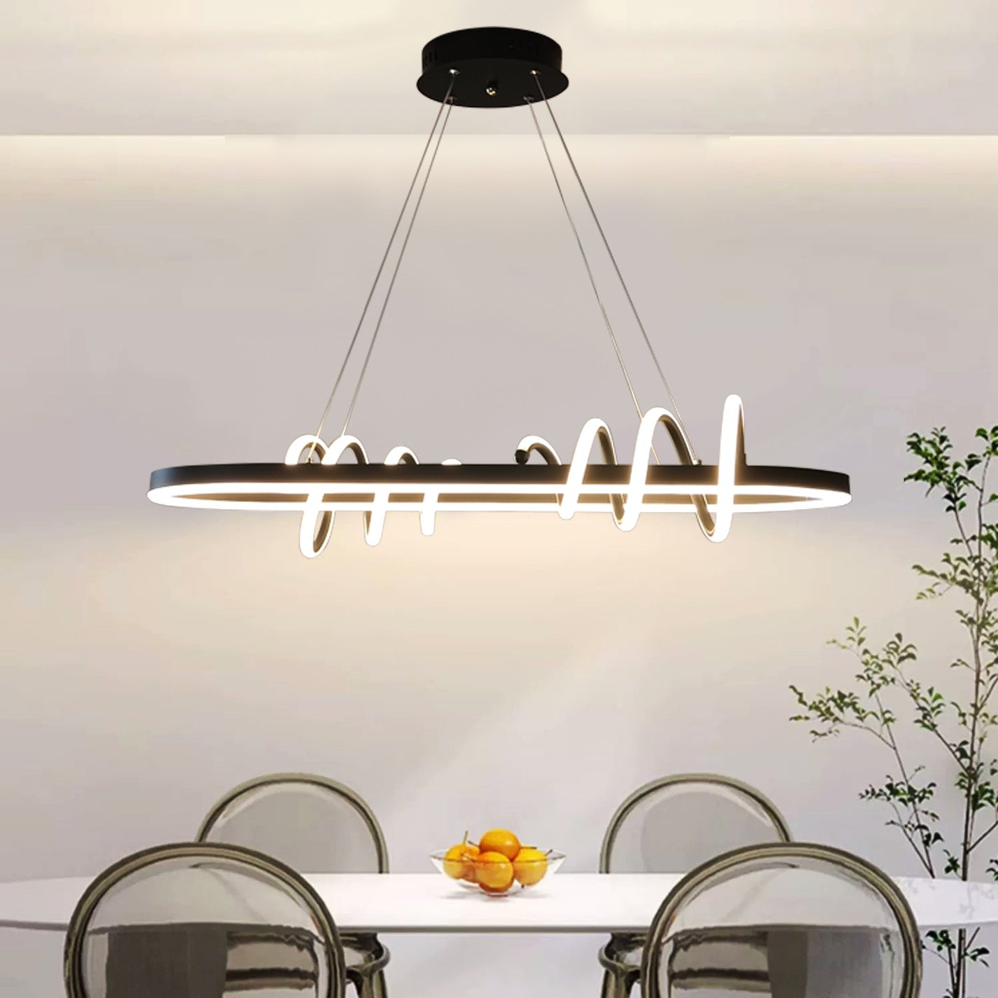 Modern Minimalist Oval Spiral Iron Aluminium Silicone LED Island Light Chandelier For Dining Room
