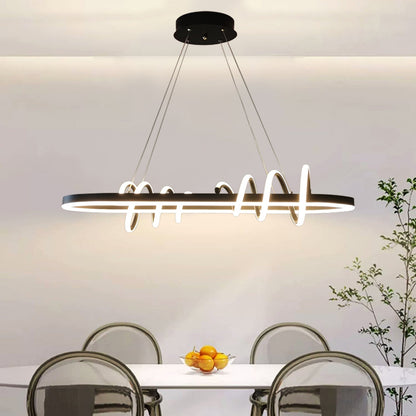Modern Minimalist Oval Spiral Iron Aluminium Silicone LED Island Light Chandelier For Dining Room