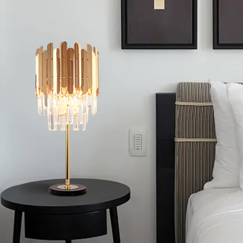 European Gold Stainless Steel Crystal 1-Light Table Lamp