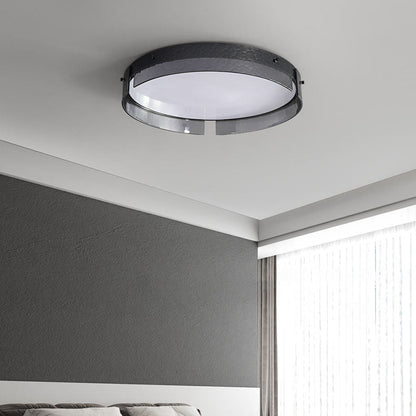 Modern Minimalist Black Round Drum Glass Copper LED Flush Mount Ceiling Light