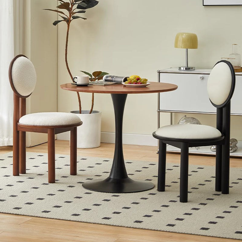 Contemporary Scandinavian Round Back Solid Wood Lambswool PU Leather Dining Chair Backrest For Dining Room