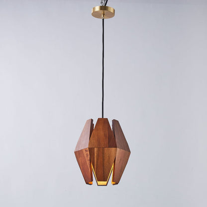 Traditional Japanese Round Hardware Wood 1-Light Pendant Light For Living Room
