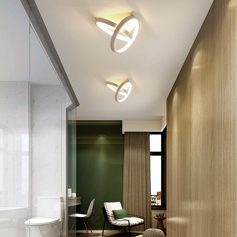 Modern Mid-century Iron Triangle Plate Cross Aluminum Ring LED Semi-Flush Mount Ceiling Light For Living Room