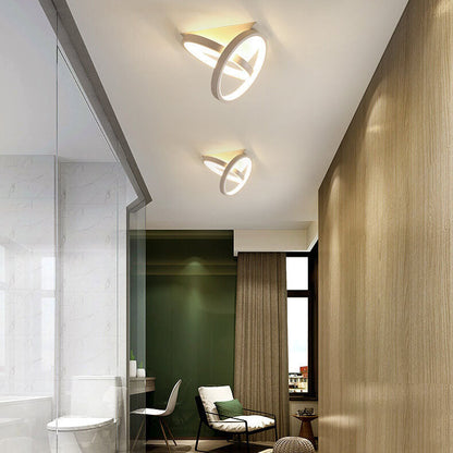 Modern Mid-century Iron Triangle Plate Cross Aluminum Ring LED Semi-Flush Mount Ceiling Light For Living Room