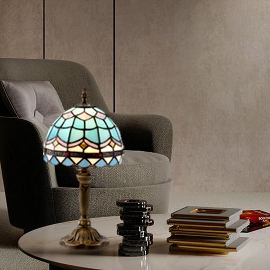 European Decorative Tiffany Stained Glass Tall Mushroom 1-Light LED Table Lamp