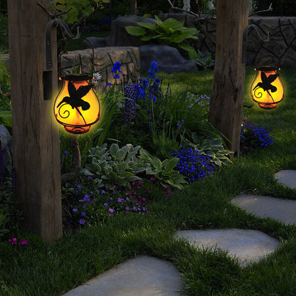 Solar Outdoor Glass Flame Oval Cage LED Courtyard Decorative Landscape Light