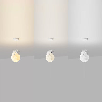 Contemporary Creative Resin Animal Rabbit Moon 1-Light Kids Pendant Light For Living Room