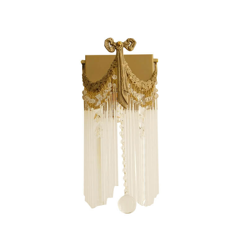 Vintage French Brass Crystal Square Bow Tie Design 1-Light Wall Sconce Lamp
