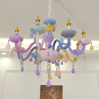 Modern Children's Princess Macaroon Candelabra Crystal Glass 5/6/8/10/12/15 Light Chandelier