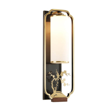 Modern New Chinese Copper Glass Column Ring 1-Light Wall Sconce Lamp