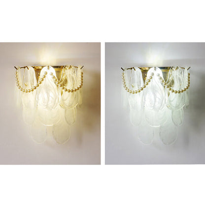 French Light Luxury Glass Shell Pearl 2-Light Wall Sconce Lamp