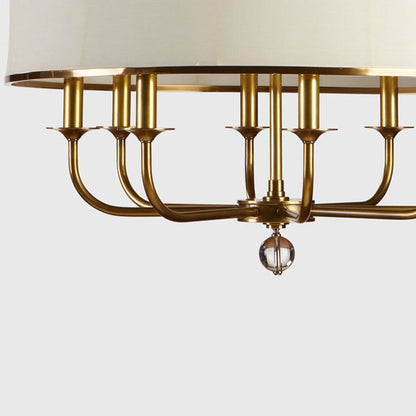 Contemporary Nordic Copper Iron Fabric Round Candle-Holder 8-Light Chandelier For Dining Room