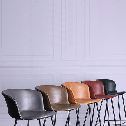 Contemporary Retro Square Saddle Leather Stainless Steel Bar Stool Backrest Footrest For Dining Room