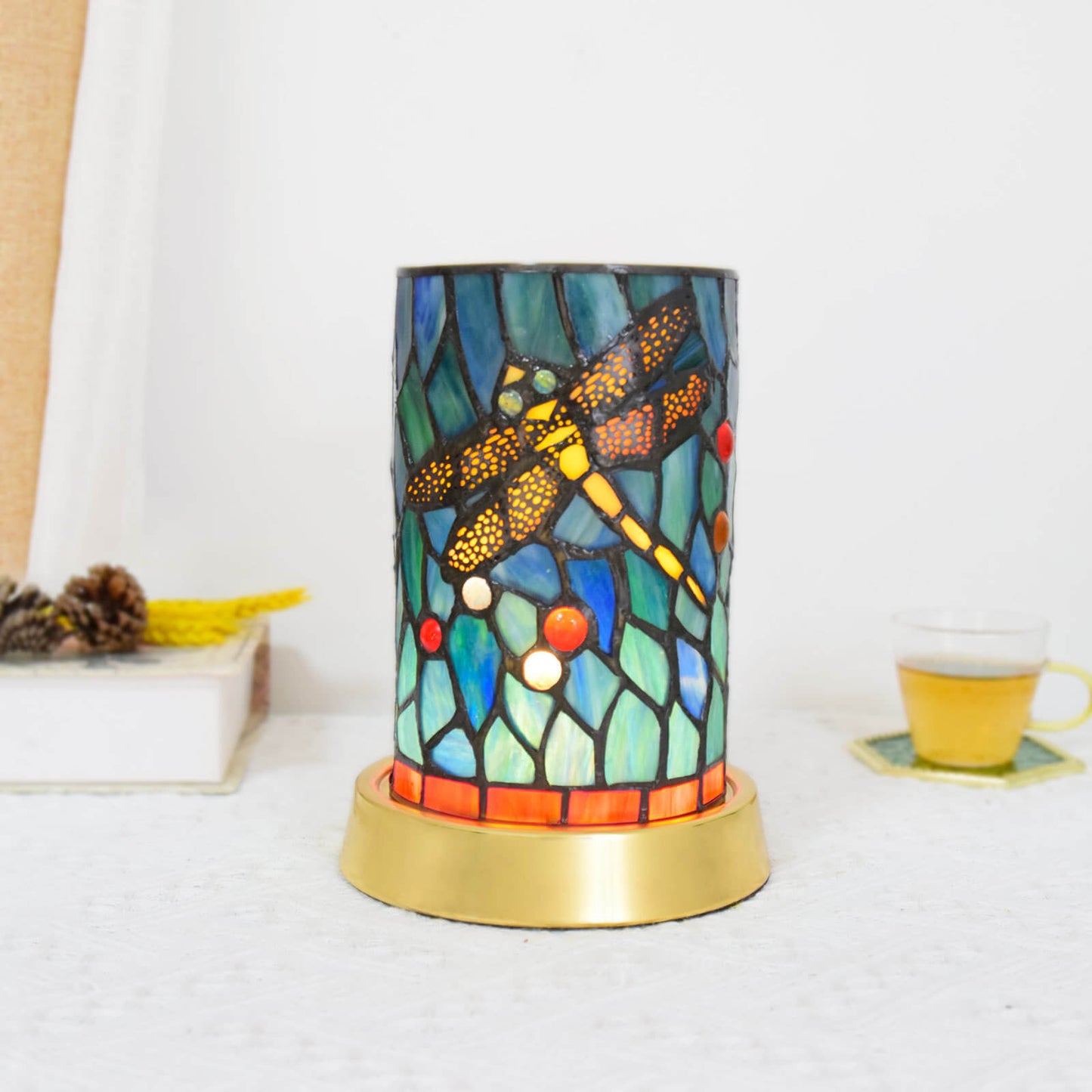 European Style Tiffany Stained Glass Iron USB LED Table Lamp