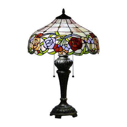 Traditional Tiffany Resin Glass Dome Hemispheric Flower 2-Light Table Lamp For Bedside