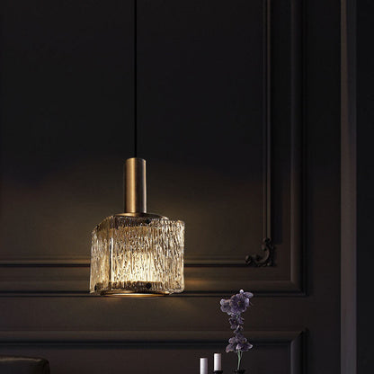 Modern Light Luxury Square Copper Glass 1-Light Pendant Light