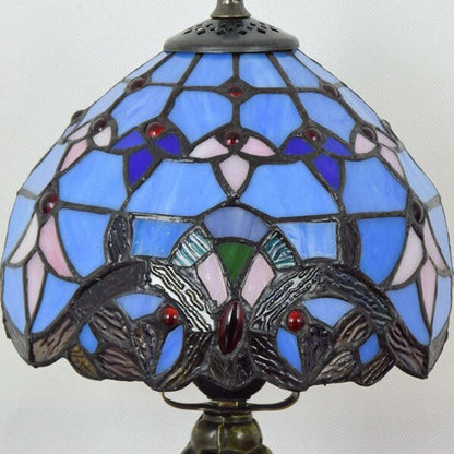 European Style Tiffany Blue Baroque Stained Glass Round 1-Light Table Lamp