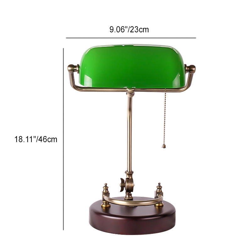 Traditional Vintage Curved Glass Solid Wood Base 1-Light Table Lamp For Study