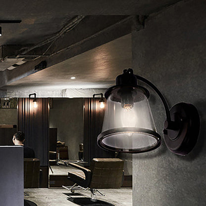 Contemporary Industrial Iron Glass Round Shade 1-Light Waterproof Wall Sconce Lamp For Hallway