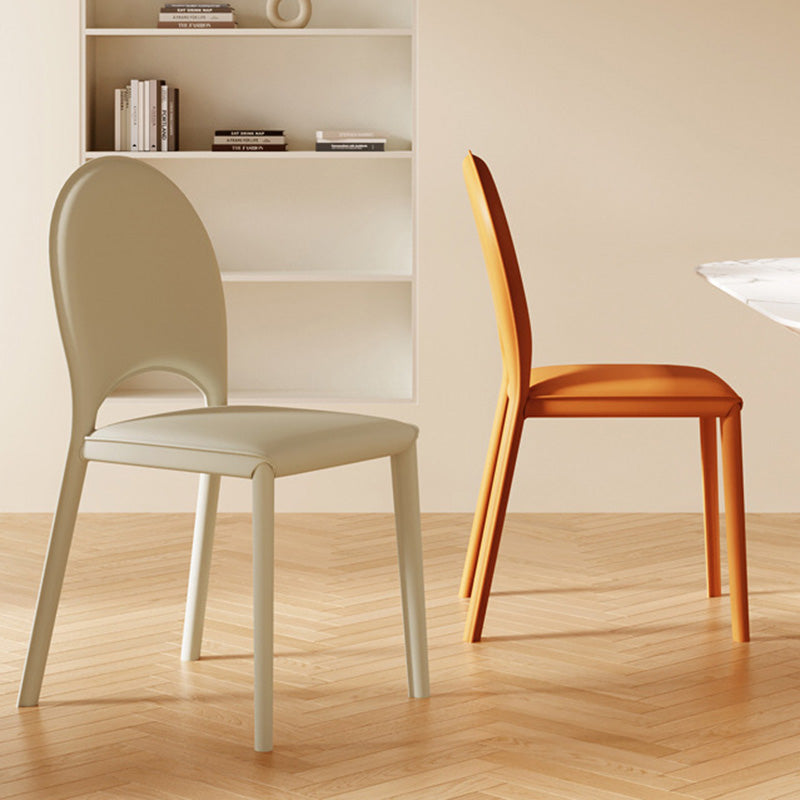 Modern Minimalist Square Oval Back Genuine Leather Carbon Steel Dining Chair For Dining Room