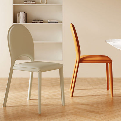 Modern Minimalist Square Oval Back Genuine Leather Carbon Steel Dining Chair For Dining Room