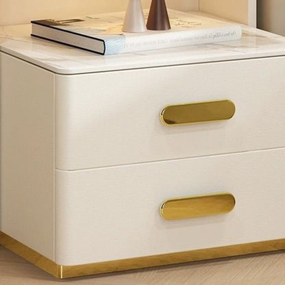 Contemporary Luxury Rectangular Rock Slab Solid Wood Microfiber Leather Nightstand 2-Drawer For Bedroom
