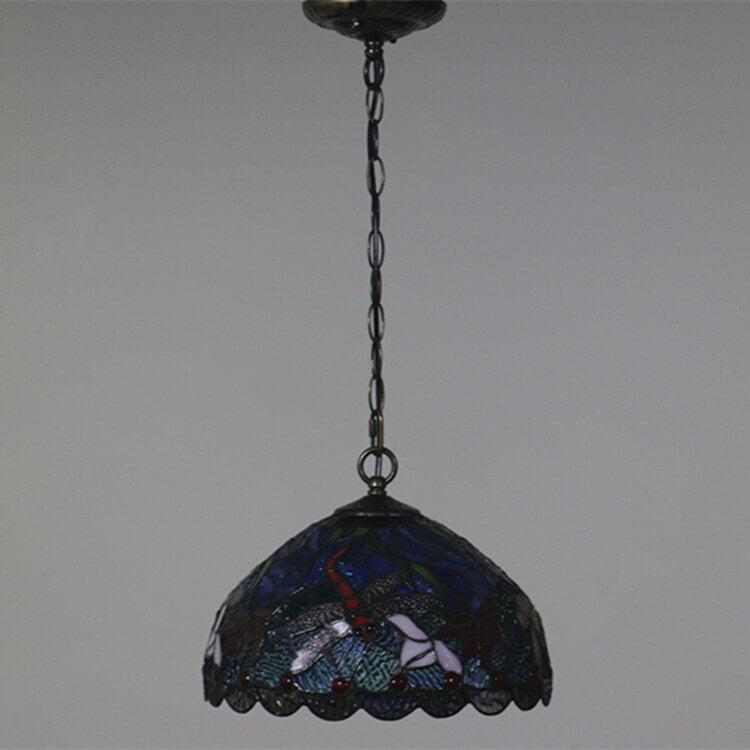 Tiffany Vintage Butterfly Stained Glass Dome 1-Light Pendant Light