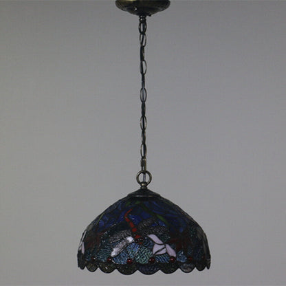 Tiffany Vintage Butterfly Stained Glass Dome 1-Light Pendant Light