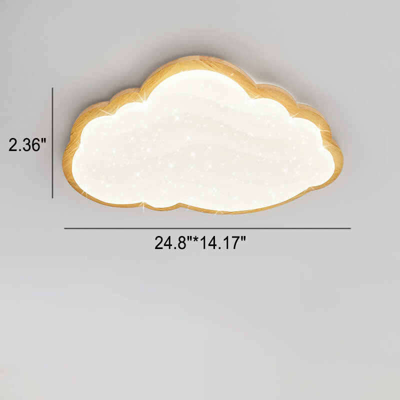 Modern Creative Pure White Cloud Star Wooden Acrylic LED Flush Mount Light
