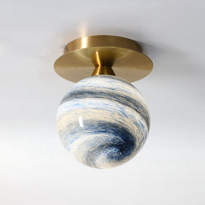 Modern Creative Planet Glass 1-Light Semi-Flush Mount Light