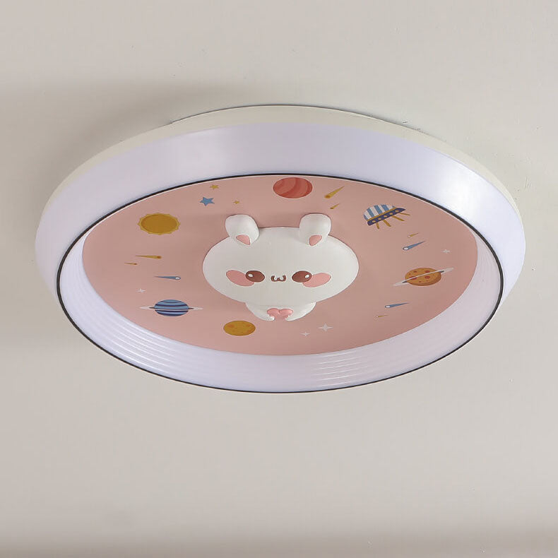 Modern Cartoon Rabbit Children's Iron LED Flush Mount Ceiling Light