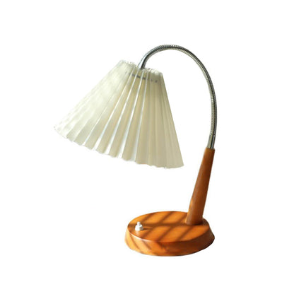 French Vintage Pleated Solid Wood Base Curved Arm 1-Light Table Lamp
